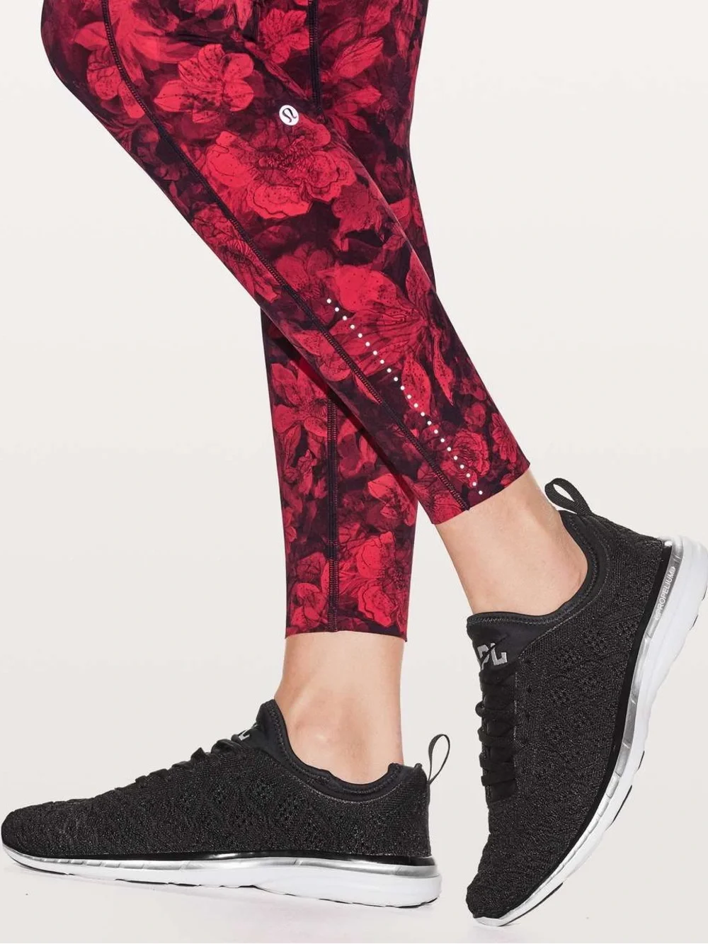 lululemon Fast & Free 7/8 Tight , Floral Leggings - Carmine True Red and Black